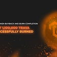 The Trava Finance logo is on the right and the text on the left is “About 1,100,000 TRAVA has successfully burned”