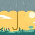 Illustration of an umbrella blocking rain and a sunny scene beyond. Image by Alyson Youngblood/RAND Corporation