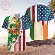 Irish Flag American Flag Leprechaun Drinking Beer Hawaiian Shirt