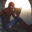How to Read Out Loud Your Story Without Using Your Voice. In photo, Spiderman reading.