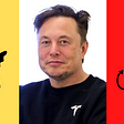 Elon Musk with an angel and devil on each side.