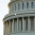 Visual illustration showing a pixelated government building, with a pixel selected, and being edited.