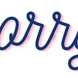 The word “sorry” in Nickainley font, coloured dark blue with neon pink shading.