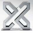 Image of metal and lucite award on a white background. The shape is an X with Interaction Awards etched on the metal