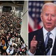 (Left) Evacuees crowd the interior of a U.S. Air Force C-17 Globemaster III transport aircraft, carrying some 640 Afghans to Qatar from Kabul; (Right) US President Joe Biden delivers remarks on the crisis in Afghanistan during a speech in the East Room at the White House in Washington. (Reuters Photo)