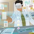 A vision for how we might be interacting with technology in the near future — person using headset and augmented reality screens