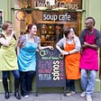 Staff outside Union of Genius soup cafe, Edinburgh, 2012