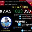 A banner with 2 pictures of Trava Team members with Trava’s logo and other information about the crypto AMA event