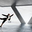 Woman dancing in a corporate office
