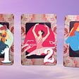 Three tarot and oracle pick a card piles with creatives on them