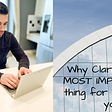 A man types on a laptop with the words “Why clarity is the most important thing for achieving your goals.”