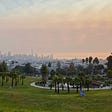 Smokey skies over San Francisco seen from Dolores Park on August 19, 2020