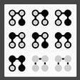 A 3 by 3 grid of circles and lines that prompts the guesser to complete the final two entries in the sequence.