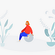 Illustration showing someone sat along on a rock within nature