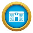 blue icon of a hospital, boerger consulting