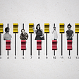 An illustration made by graphic equalizer sliders with cut-out images of musicians pasted above every other one, representing their contributions to the writing of Beyoncé’s song, “Hold Up”