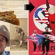 Reagan, the Constitution, baseball player and apple pie transformed into Nazi poster of a Devil goat with Q, Nazi and Confederate marchers
