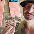 Baseball card artist Matthew Rosen with his bubble gum collector cards