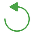 Green backwards symbol graphic