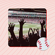Banner image featuring fans cheering at a baseball park. A baseball emoji overlays the central image in the bottom right corner.