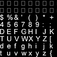 An image with all ASCII characters in white on a black background.