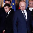 Russian President Vladimir Putin (right) and Ukrainian President Volodymyr Zelensky arrive for a working session at the Elysee Palace, on December 9, 2019, in Paris. (Ian Langsdon/Pool via AP)
