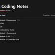 Screenshot of Notion page on a list-view of coding notes.