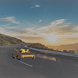 Robo drives her car up the hill in a beautiful sunset scene, and Buddy and Fish enjoy the view.