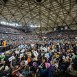 Large tiered crowd at a Bernie Sanders campaign rally in Tacoma, WA on February 17th at the Tacoma Dome.