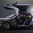 An image of the DeLorean time machine from the Back to the Future movies.