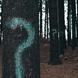Image of trees with a question mark painted on them to illustrate post