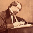 Charles Dickens, the eminent Victorian, busy at his desk.
