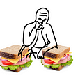 A person looking pensively at two similar sandwiches.