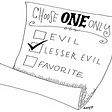 Choose One Only ballot: Options- Evil, Lesser Evil, Favorite.