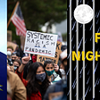 Cover photo featuring Connecticut state flag, systemic racism protest, and logo for Medium publication Friday Night Crimes