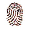 Illustration of a fingerprint, made up of tiny people depicted from above.