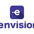 Lowercase “e” logo combined with an “i” in indigo with a drop shadow