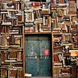 A library wall full of books