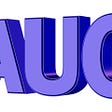 AUG, the abbreviation for the month of August in big, block purple letters