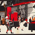 Pictured: Social realist art depicting women performing factory work that had been, prior to the revolution, considered masculine labour.
