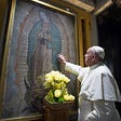Pope Francis praying before the image of Our Lady of Guadalupe