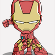 A cartoon picture of Iron Man. He is encased in armor with yellow around the face and the rest of the suit is red with yellow accents on his arms and legs.