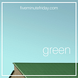 A green roof against a blue sky background with the word “green” in white letters.