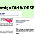 “Design Did WORSE!” Shows resume previews, designed and undesigned which are mostly the same, except for a few colored elements missing on the simple one.