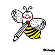 Drawing of a smiling bumblebee holding a large pencil
