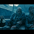 An image from Pirates of the Caribbean where a monkey, a fat man and a thin man (they are the two comic reliefs) are freezing.