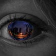 There is negative and positive space shown in the picture of an eye reflecting the city. The positive space is the iris. Negative space is everything outside of the iris. The iris without a pupil demonstrates the depth of emptiness because as people say eyes are like the windows to the soul.
