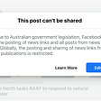 Facebook message to Australian users trying to share news