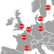 Map of Europe with red signs saying “no-go” over major cities
