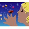 little boy looking up at the sky with a lady bug on his finger